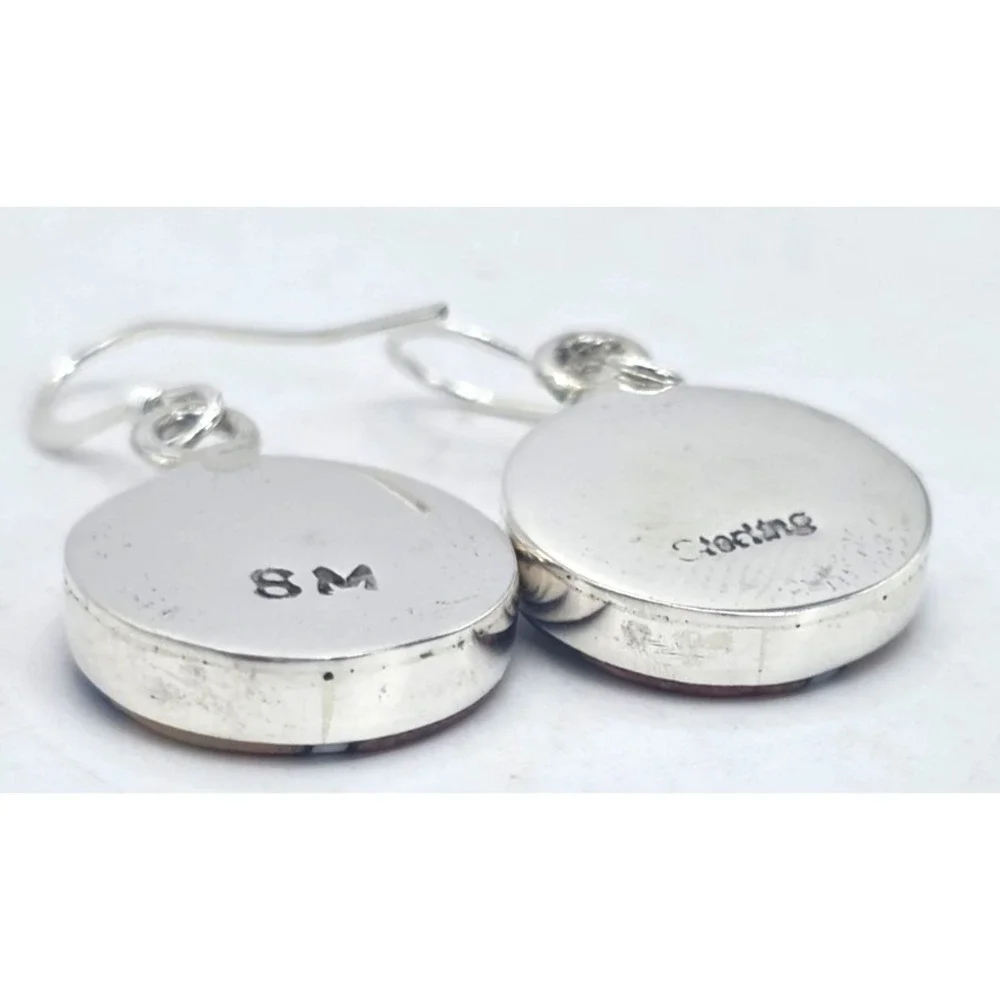 Multi-Gemstone Round Earrings Dangles‎ Sterling Silver 925 Round Signed SM NWOT
